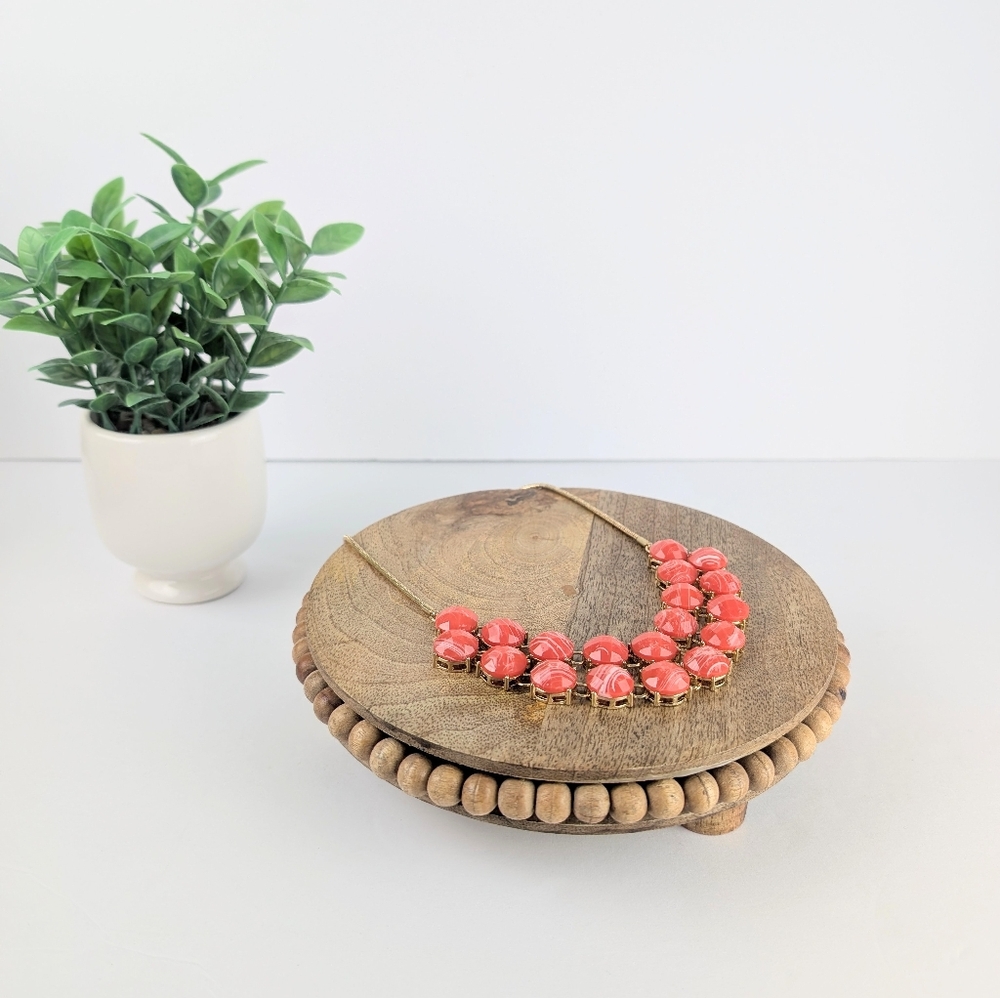 Coral & Gold Beaded Necklace 2.3oz